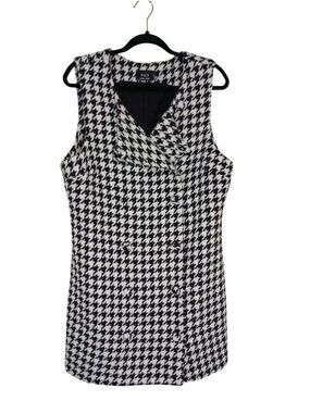 Houndstooth Sleeveless V-Neck Dress Vest By Vici XL Wool Blend Black & White